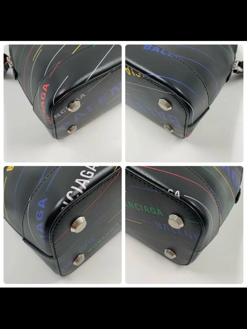 Balenciaga Black Multicolor Logo Dome Satchel with Top Handles